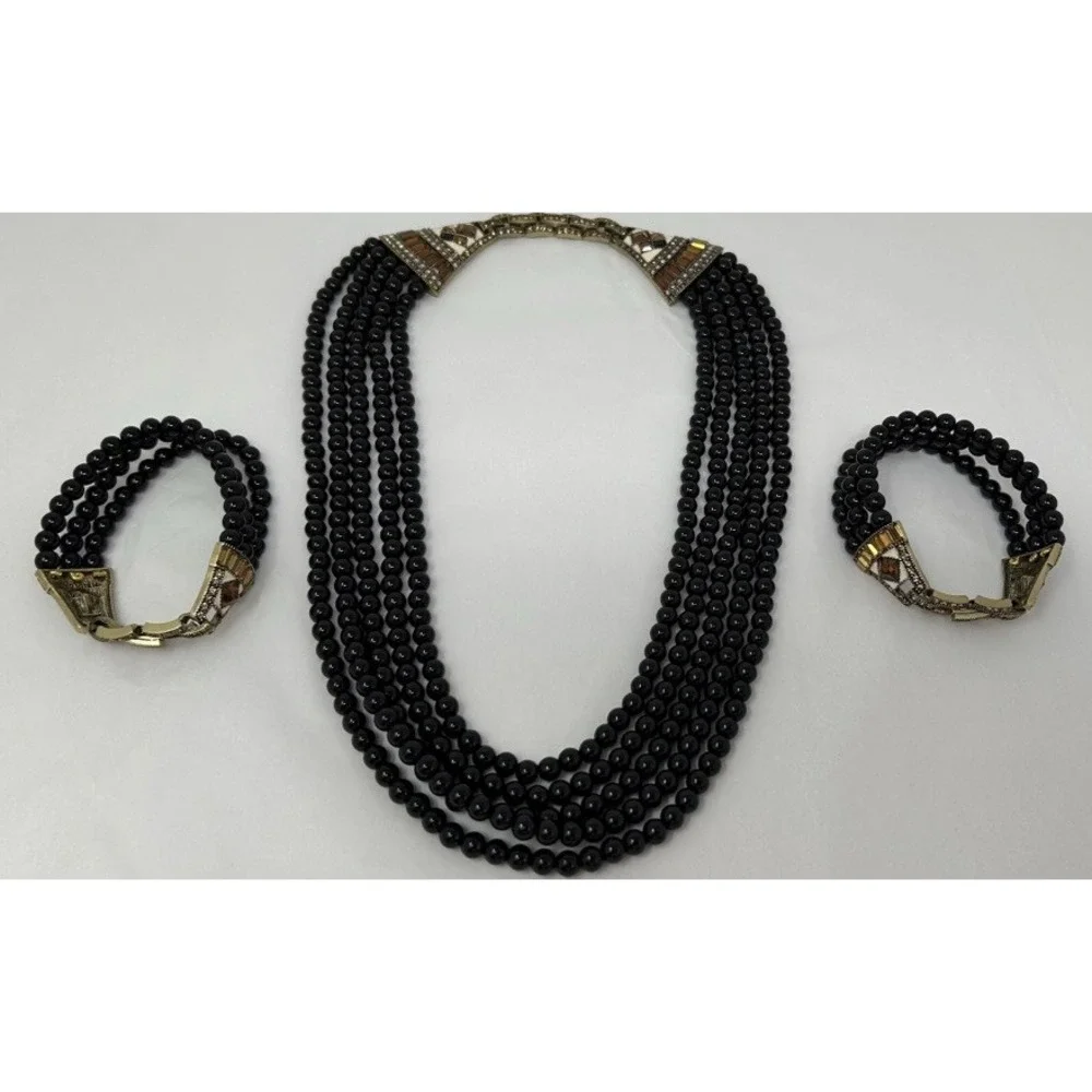 Heidi Daus Age Of Elegance Necklace Art‎ Deco Style Black Beads NWOT